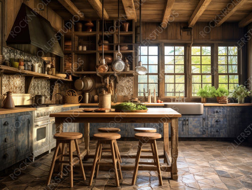 Rustic Kitchen. Contemporary Interior Design Background. Generative AI.