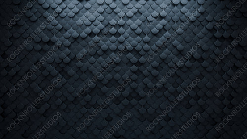 Futuristic, Dark 3D background, with a Fish Scale block structure. Wall texture with a 3D tile pattern. 3D Render