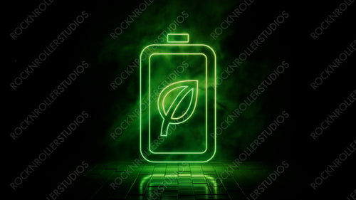 Green neon light energy icon. Vibrant colored technology symbol, isolated on a black background. 3D Render