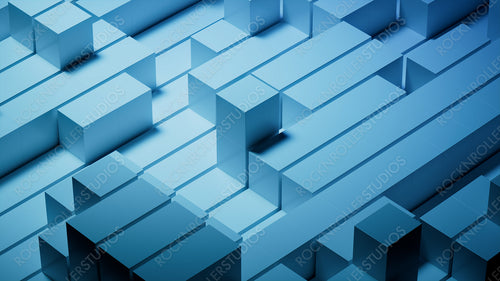 Contemporary Tech Background with Precisely Constructed Glossy Cubes. Blue, 3D Render.
