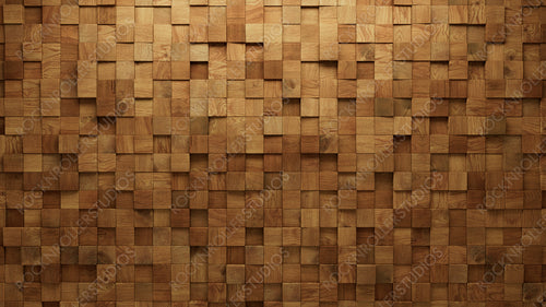 Square Tiles arranged to create a Natural wall. Soft sheen, Wood Background formed from 3D blocks. 3D Render