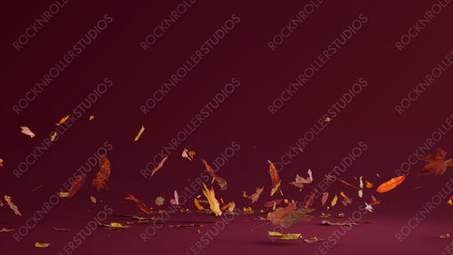 Burgundy Holiday Wallpaper with Falling Autumn Leaves. Natural Banner with copy-space.