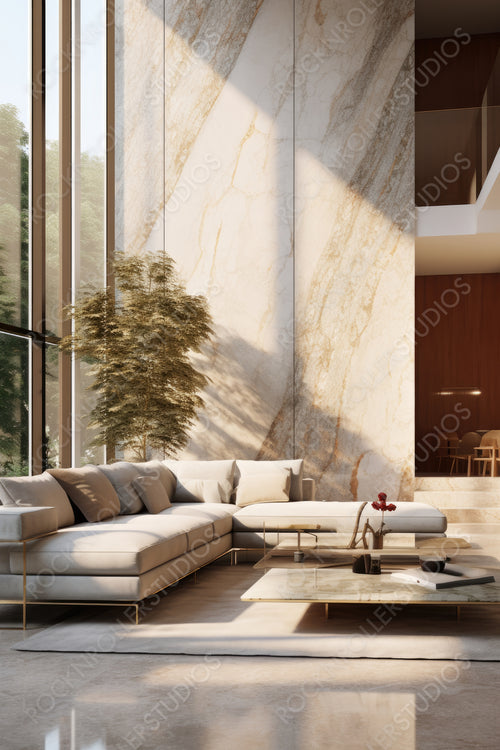 Modernist Living Room. Stylish Interior Design Background. Generative AI.