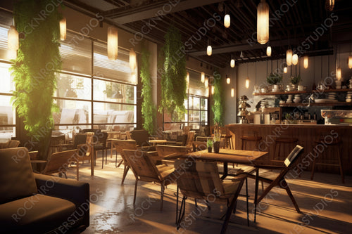 Contemporary Café. Cozy Interior Design Background. Generative AI.