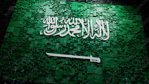 Saudi Flag rendered as Futuristic 3D blocks. Saudi Arabia Network Concept. Tech Background.