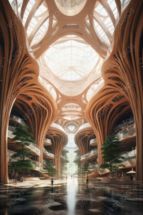 Contemporary Atrium. Modern Interior Design Background. Generative AI.