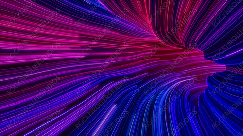 Abstract Neon Lines Tunnel with Purple, Blue and Pink Stripes. 3D Render.