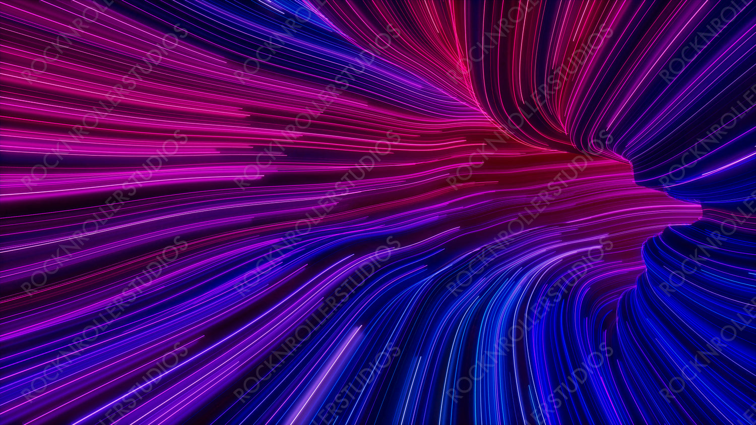 Abstract Neon Lines Tunnel with Purple, Blue and Pink Stripes. 3D Render.