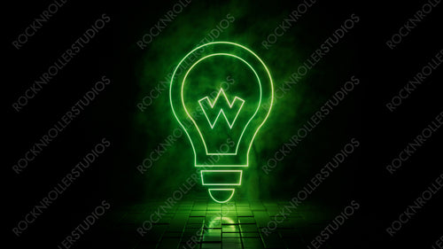 Green neon light lightbulb icon. Vibrant colored technology symbol, isolated on a black background. 3D Render