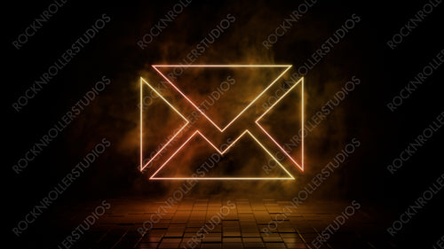Orange and yellow neon light email icon. Vibrant colored technology symbol, isolated on a black background. 3D Render