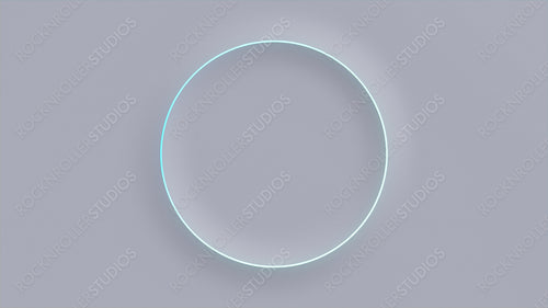 White Surface with Embossed Shape and Turquoise Illuminated Trim. Tech Background with Neon Circle. 3D Render.