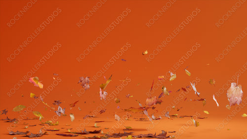Orange Holiday Background with Falling Autumn Leaves. Natural Banner with copy-space.