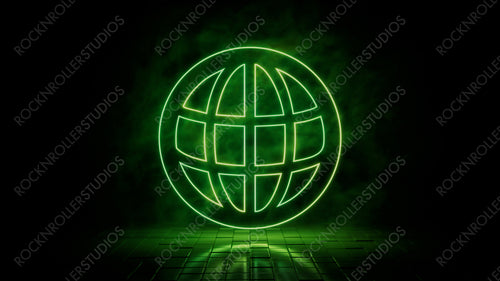 Green neon light web icon. Vibrant colored technology symbol, isolated on a black background. 3D Render