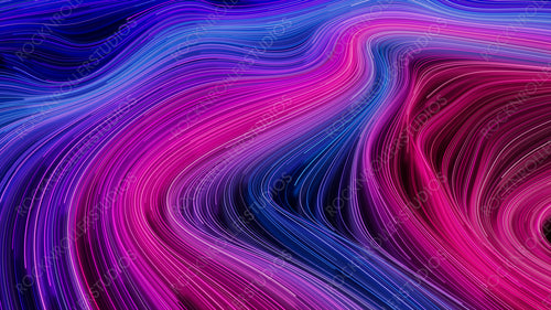 Wavy Lines Background with Purple, Blue and Pink Stripes. 3D Render.