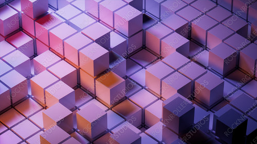 Violet and Orange, Glossy Blocks Precisely Arranged to create a Futuristic Tech Wallpaper. 3D Render.