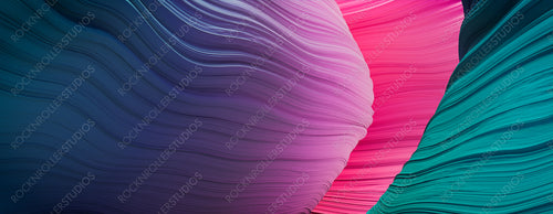 Purple and Turquoise 3D Undulating Geometry. Contemporary Background with Elegant Surfaces.