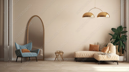 Boho Living Room Background. Contemporary Interior Design. Generative AI.