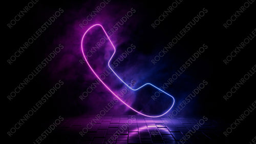 Pink and blue neon light phone icon. Vibrant colored communication technology symbol, isolated on a black background. 3D Render
