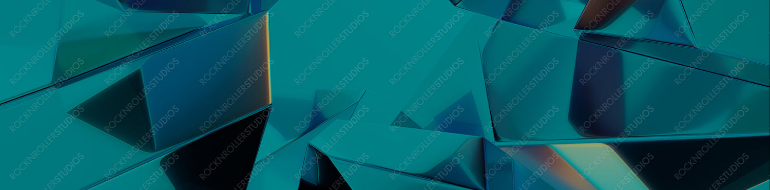 Futuristic Luxury Banner, with Refractive Glass Shapes. Colorful, Teal and Blue 3D Render.