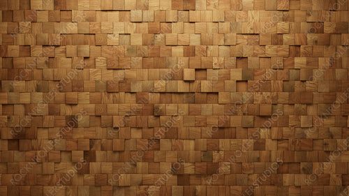 Soft sheen, Square Mosaic Tiles arranged in the shape of a wall. 3D, Wood, Blocks stacked to create a Timber block background. 3D Render