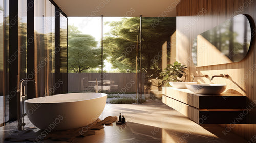 Contemporary Interior Design Background. Modernist Bathroom. Generative AI.