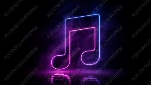 Pink and blue neon light music icon. Vibrant colored audio technology symbol, isolated on a black background. 3D Render