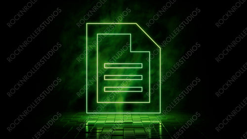 Green neon light document icon. Vibrant colored technology symbol, isolated on a black background. 3D Render