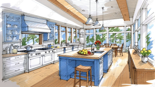 Contemporary Interior Design Background. Modern Kitchen. Generative AI.
