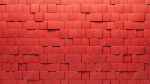 3D Tiles arranged to create a Futuristic wall. Square, Red Background formed from Polished blocks. 3D Render