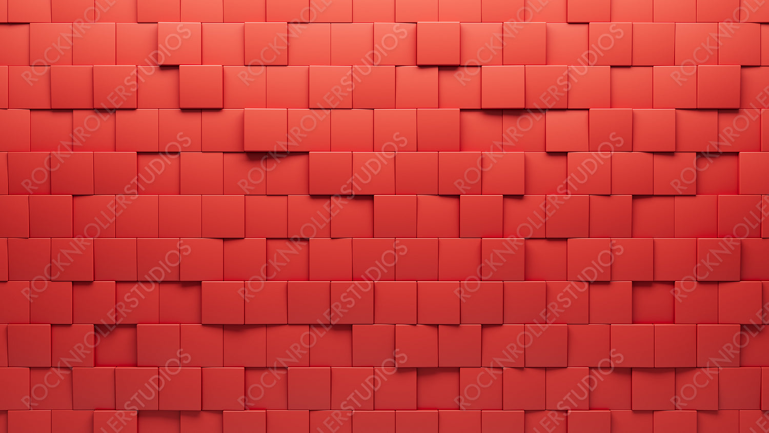 3D Tiles arranged to create a Futuristic wall. Square, Red Background formed from Polished blocks. 3D Render