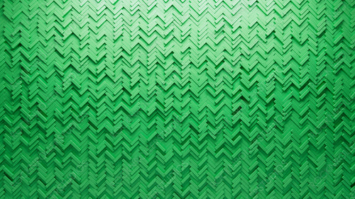 Green, Futuristic Wall background with tiles. Herringbone, tile Wallpaper with Polished, 3D blocks. 3D Render