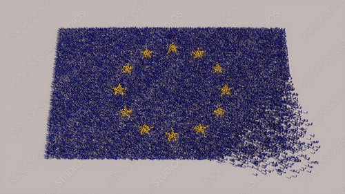 Aerial view of a Crowd of People, congregating to form the Flag of Europe. European Banner on White Background.