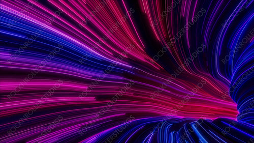 Colorful Neon Lights Tunnel with Purple, Blue and Pink Streaks. 3D Render.