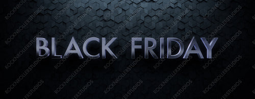 Diamond Tile Background with Chrome Black Friday Typography. Premium 3D Promotional Banner with copy-space.