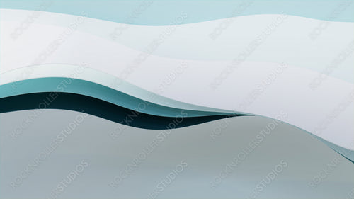 Abstract wallpaper created from White and Teal 3D Ribbons. Multicolored 3D Render with copy-space.