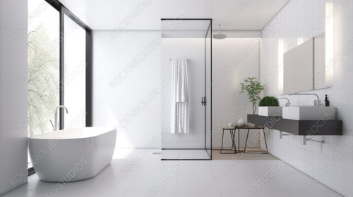 Contemporary Bathroom. Minimal Interior Design Background. Generative AI.