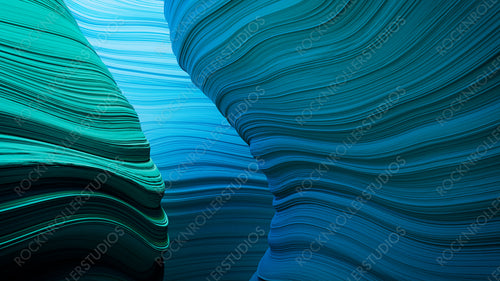 Blue and Turquoise 3D Wavy Geometry. Contemporary Background with Elegant Forms.