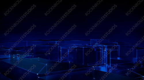 Blue Crystal Mesh. Futuristic Global Data Network Concept with Copy Space. 3D Render.