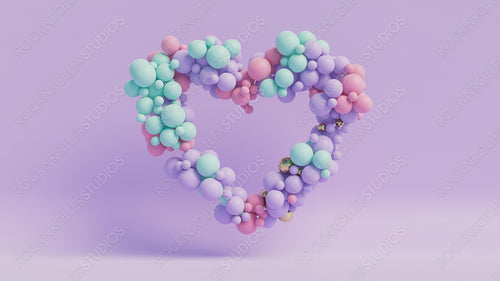 Multicolored Balloon Love Heart. Pink, Violet and Turquoise Balloons arranged in a heart shape. 3D Render