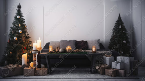 Christmas Home. Stylish Interior Design Background. Generative AI.