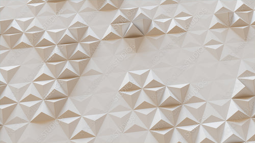 White Polygonal Surface with Triangular Pyramids. Modern, Light 3d Texture.