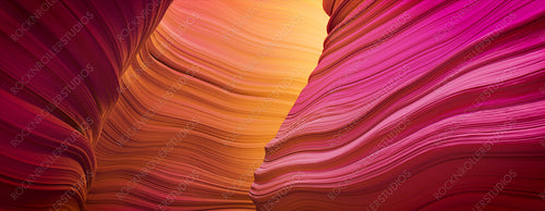 Pink and Yellow 3D Rippled Geometry. Contemporary Wallpaper with Natural Surfaces.
