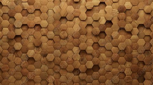 Timber Tiles arranged to create a Natural wall. Hexagonal, Wood Background formed from 3D blocks. 3D Render