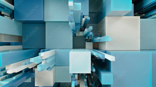 Multicolored 3D Block background. Tech Wallpaper with Natural Aqua hues. 3D Render