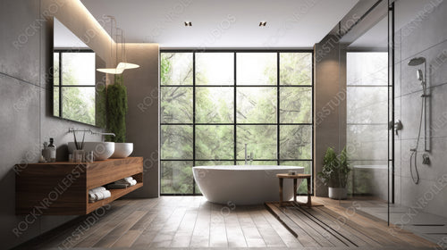 Loft Bathroom Background. Stylish Interior Design. Generative AI.