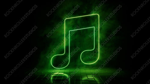 Green neon light music icon. Vibrant colored technology symbol, isolated on a black background. 3D Render