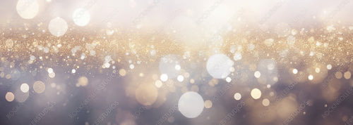 Abstract Background of Glitter Vintage Lights. Silver and White. De-Focused. Banner