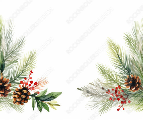 Watercolor Vector Christmas Banner with Fir Branches and Place For Text.