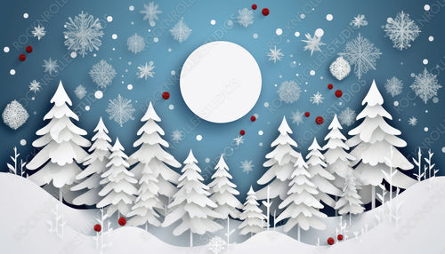 Winter Christmas Composition in Paper Cut Style. Merry Christmas Illustration.