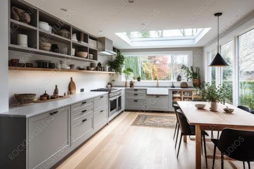 Modern Kitchen. Contemporary Interior Design Background. Generative AI.